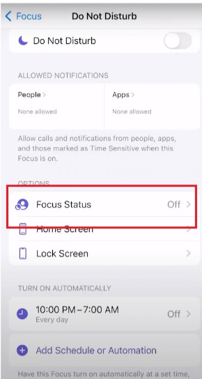 Focus status 