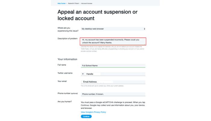 Appeal For Suspended Account