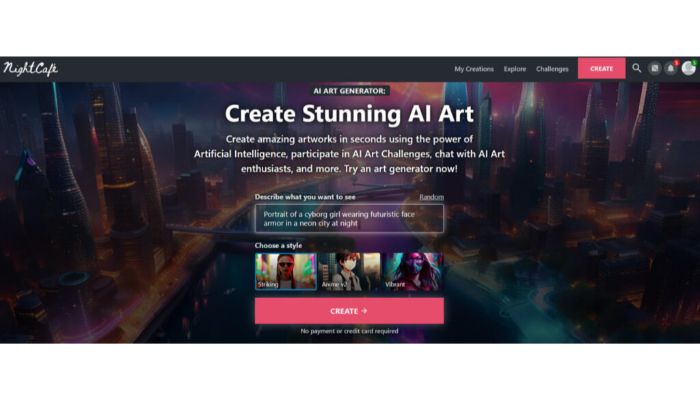 Nightcafe an AI image illustrator