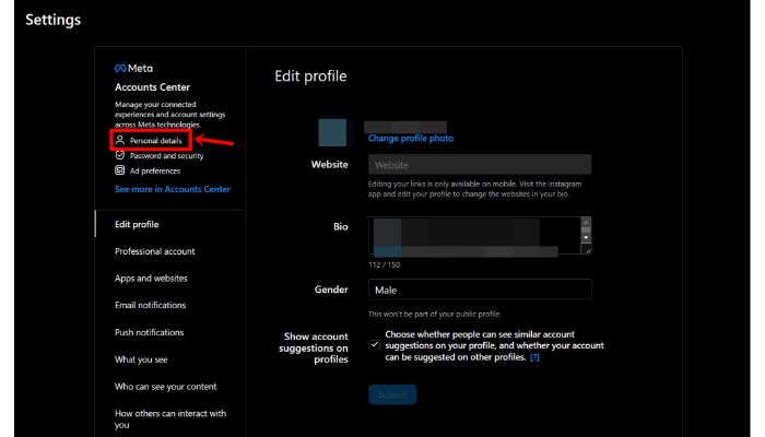 Edit profile of threads account