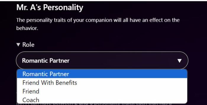 Nastia AI personality options